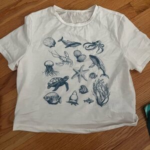 SHEIN Marine Life Tee - White and Blue